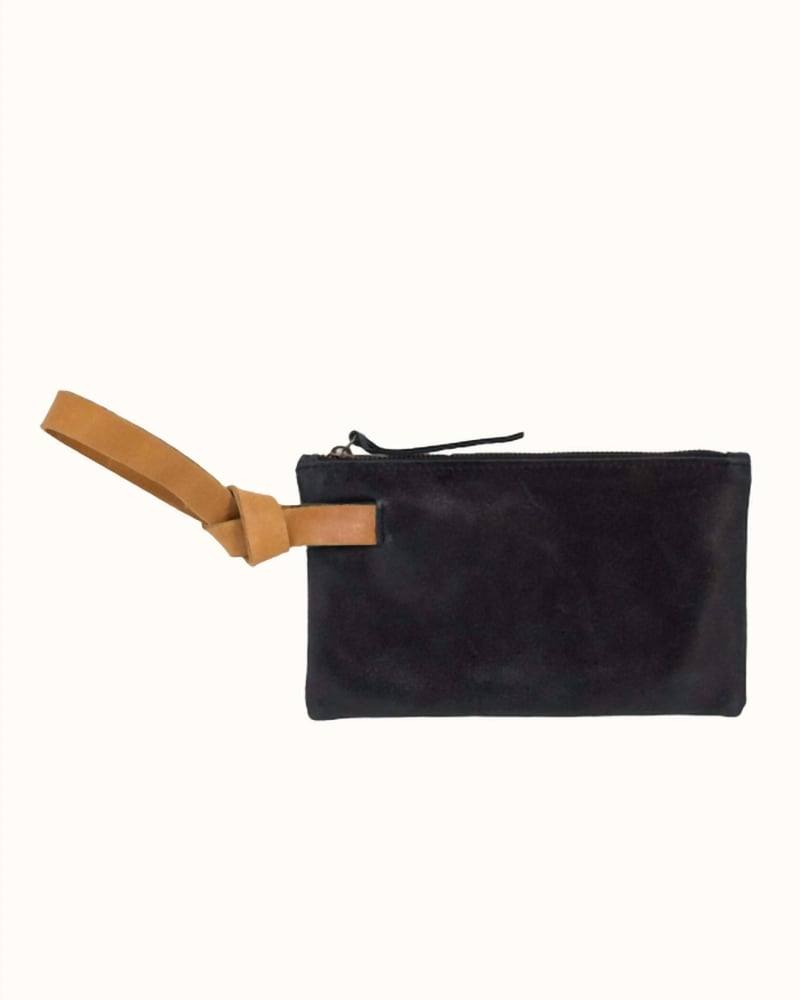 Front of a size O/S Rachel Wristlet in Black/Cognac in Black/Cognac by ABLE. | dia_product_style_image_id:343135